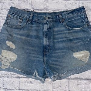 Levi’s Hi Rise Distressed Raw Hem Frayed Festival Mom Dad Denim Jean Shorts